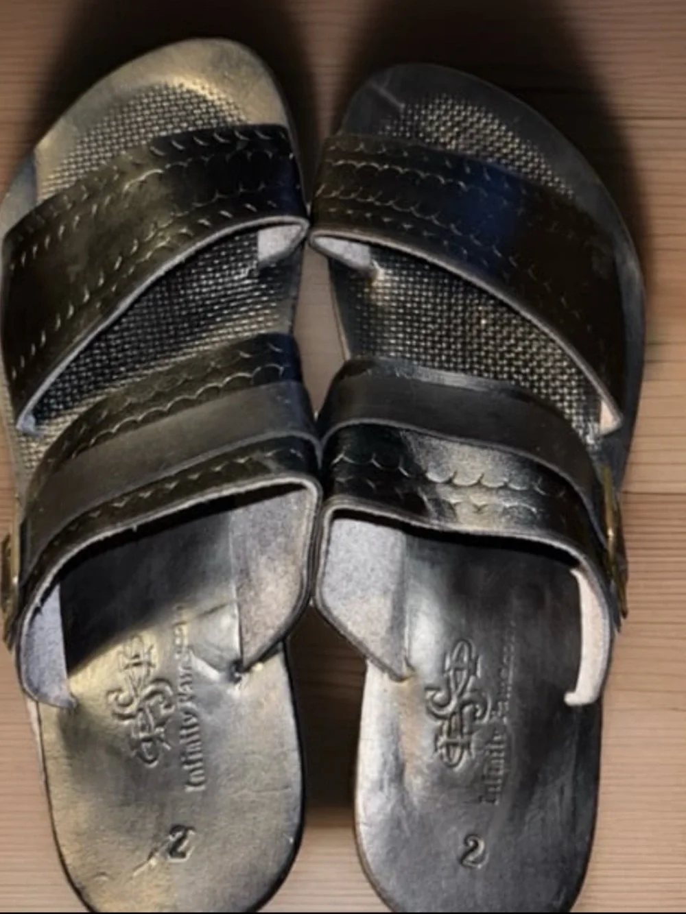 Infinite Ramsco Handcrafted Custom Black Leather Slide Sandals ,Men’s size 8
